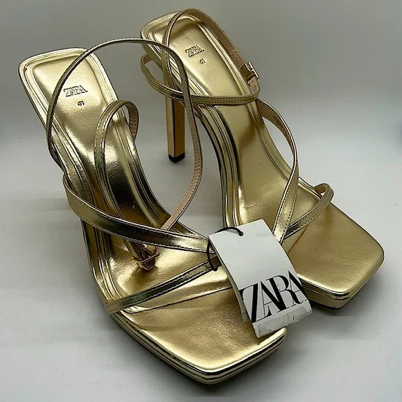 Zara NWT Dazzling Golden Strappy High Heel Shoes **Size 41/USA Size 10**🔥🔥 - Picture 3 of 7